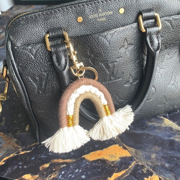 Anthropologie Accessories - Anthropologie Neutrals rainbow macrame keychain gold tan